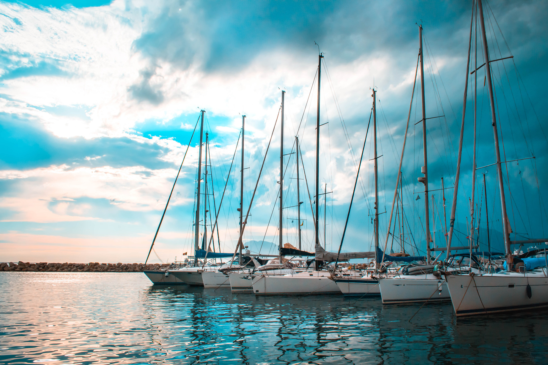 Six White Boats Under Horizons